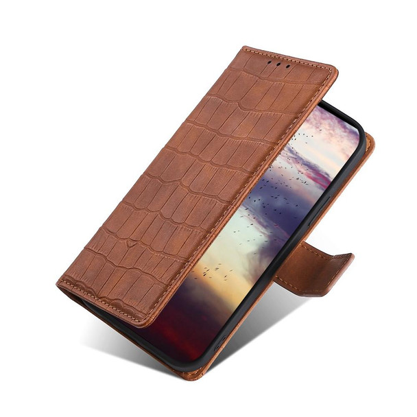 Realme C30 4G/Narzo 50i Prime Skin Feel Crocodile Magnetic Clasp Leather Phone Case(Brown)
