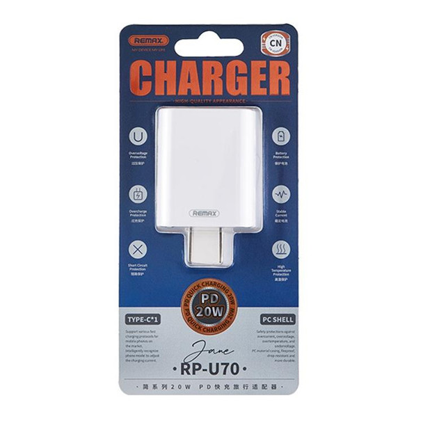 REMAX RP-U70 Jane Series 20W USB-C/Type-C PD Fast Charger, Specification:CN Plug(White)
