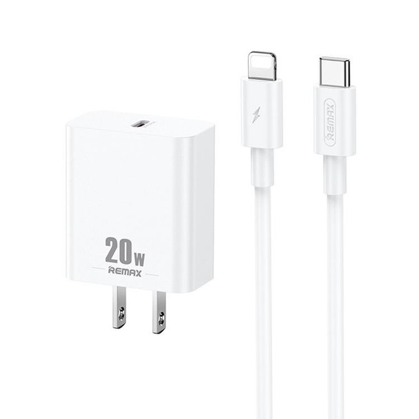 REMAX RP-U5 Extreme 2 Series 20W PD Charger + 1m USB-C / Type-C to 8 Pin Fast Charge Data Cable Set, Specification:US Plug(White)