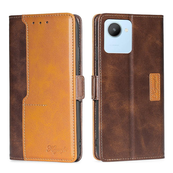 Realme C30 4G/Narzo 50i Prime Contrast Color Side Buckle Leather Phone Case(Dark Brown + Gold)