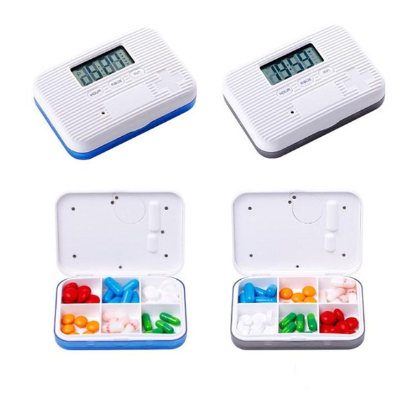 Regular Reminder Compartment Electronic Pill Box 6 Grid Electronic Version Mini Sealed Pill Box(Blue)