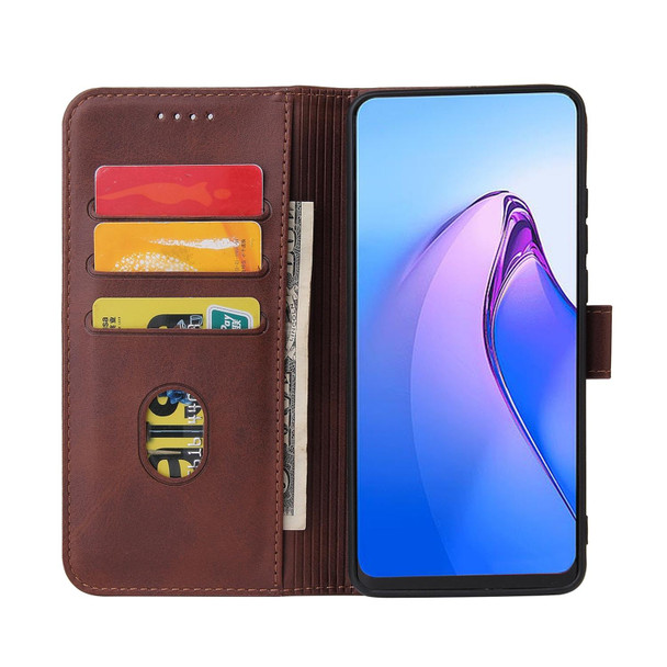 OPPO Reno6 4G Calf Texture Buckle Flip Leather Phone Case(Brown)