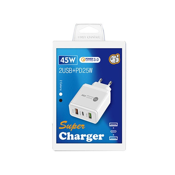 45W PD3.0 + 2 x QC3.0 USB Multi Port Quick Charger, EU Plug(Black)