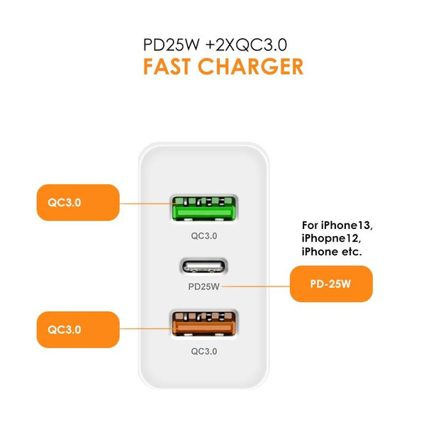 45W PD3.0 + 2 x QC3.0 USB Multi Port Charger with Type-C to 8 Pin Cable, US Plug(Black)