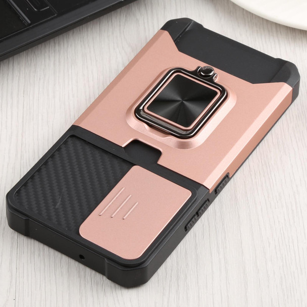 Samsung Galaxy S22 5G Sliding Camera Cover Design PC + TPU Shockproof Phone Case with Ring Holder & Card Slot(Rose Gold)