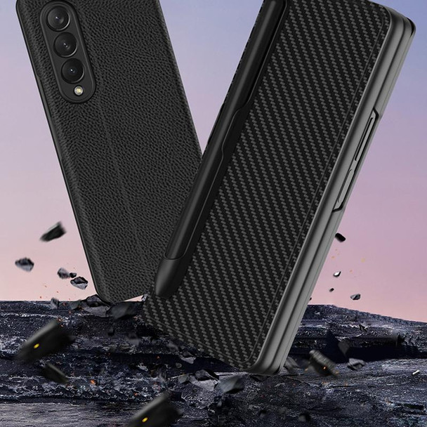 Samsung Galaxy Z Fold3 5G GKK Ultra-thin Horizontal Flip Leather Phone Case with Pen Slot(Carbon Fiber Texture)