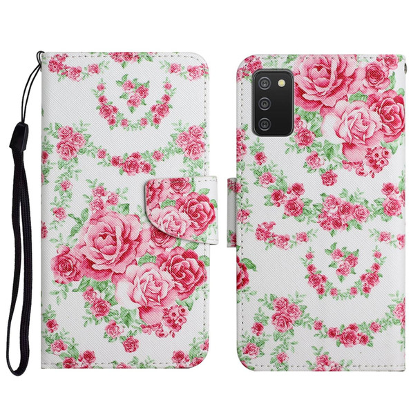 Samsung Galaxy A03s 166mm Painted Pattern Horizontal Flip Leather Case with Holder & Card Slot & Wallet(Rose Flower)