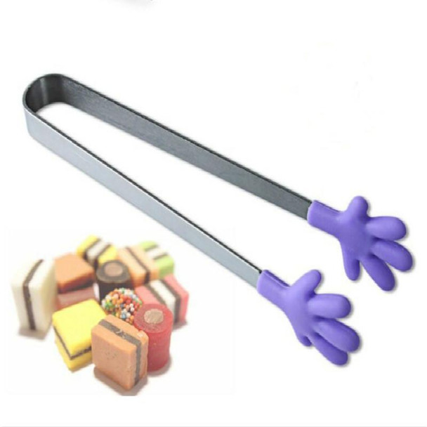Silicone Stainless Steel Cooking Kitchen Ice Tong Food BBQ Salad Hand Clip(Purple)