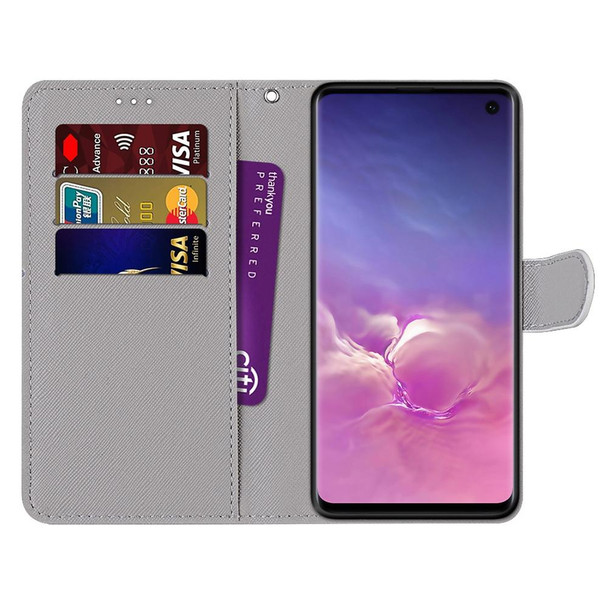 Samsung Galaxy S10 Coloured Drawing Cross Texture Horizontal Flip PU Leather Case with Holder & Card Slots & Wallet & Lanyard(Leather Shoes Cat)