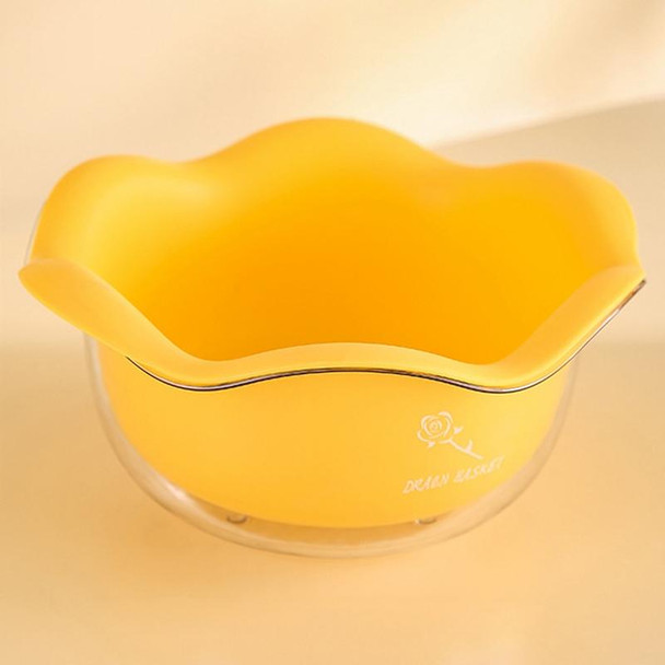 JM059 Kitchen Petal Draining Basket Household PET Double-layer Vegetable Washing Basket(Yellow)