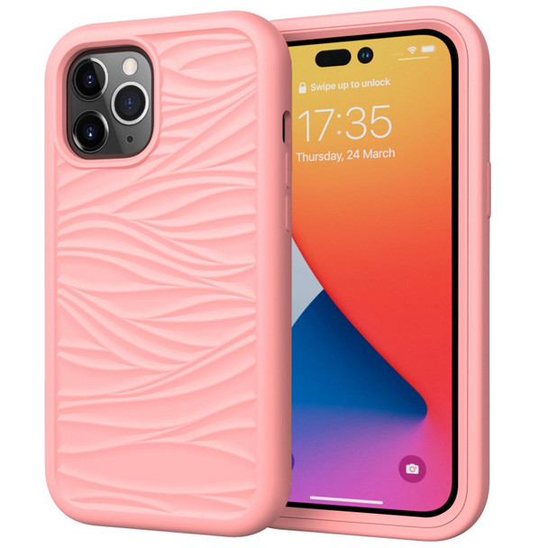 Wave Pattern 3 in 1 Silicone + PC Shockproof Phone Case - iPhone 14 Pro Max(Rose Gold)