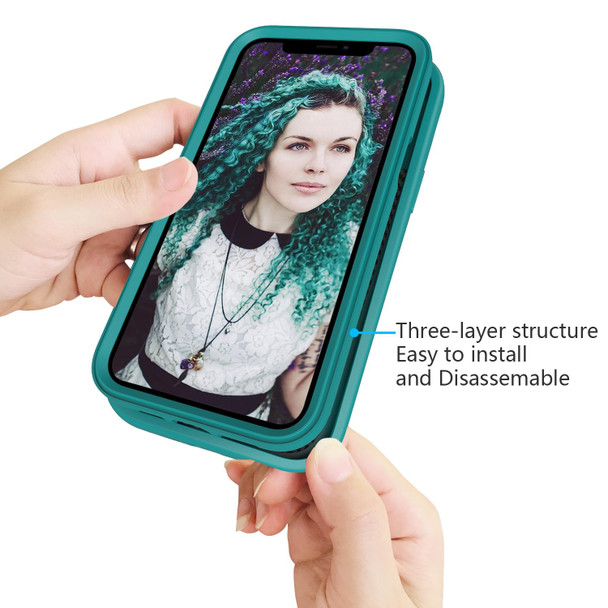 Wave Pattern 3 in 1 Silicone + PC Shockproof Phone Case - iPhone 14 Max(Dark Sea Green)