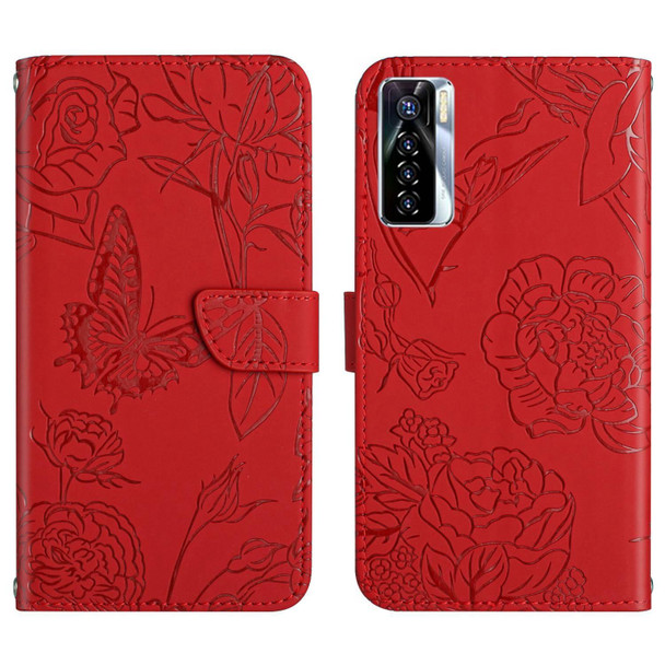 Tecno Camon 17 Pro HT03 Skin Feel Butterfly Embossed Flip Leather Phone Case(Red)