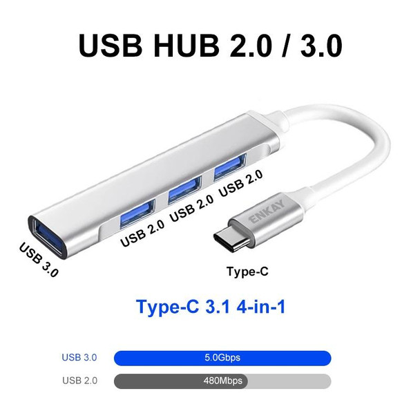 ENKAY Hat-Prince ENK-AT114 4 Ports USB 3.0 Splitter Multi-Ports Expansion HUB Extender Connector Adapter, Interface:Type-C