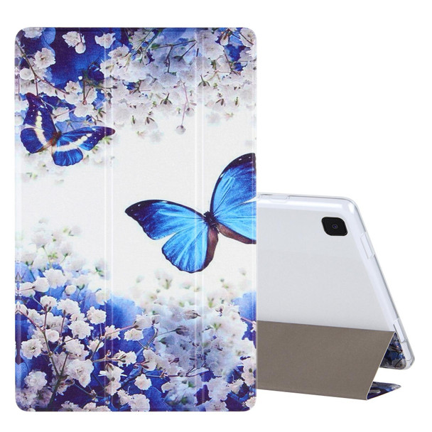 Samsung Galaxy Tab A7 10.4 (2020) Coloured Drawing Pattern Horizontal Flip Leather Case with Three-folding Holder(Blue Butterflies)