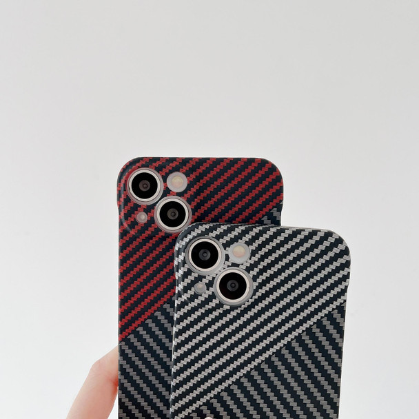 Carbon Fiber Texture PC Phone Case - iPhone 12 Pro(Black Red)