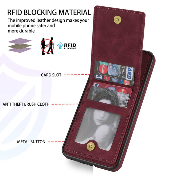 Samsung Galaxy S21 5G N.Bekus Vertical Flip Card Slot RFID Phone Case(Wine Red)