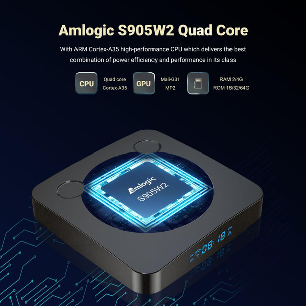 G96max Smart 4K HD Android 11.0 TV Box, Amlogic S905W2 Quad Core ARM Cortex A35, Support Dual Band WiFi, HDMI, RJ45, Capacity:2GB+16GB(UK Plug)