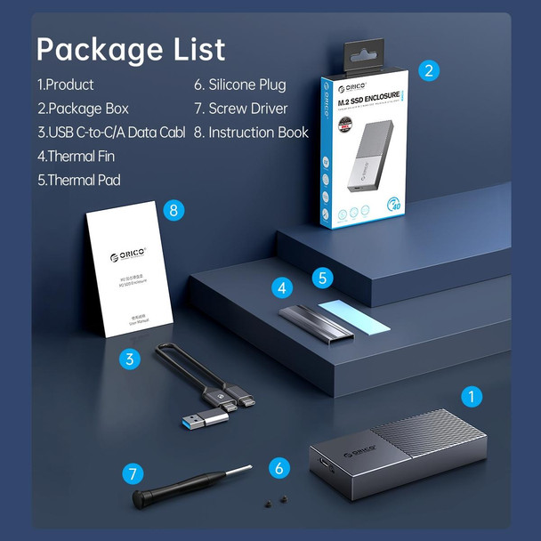 ORICO M207C3-G4-SV 20Gbps USB3.2 Gen2x2 Type-C M.2 NVMe SSD Enclosure(Silver)