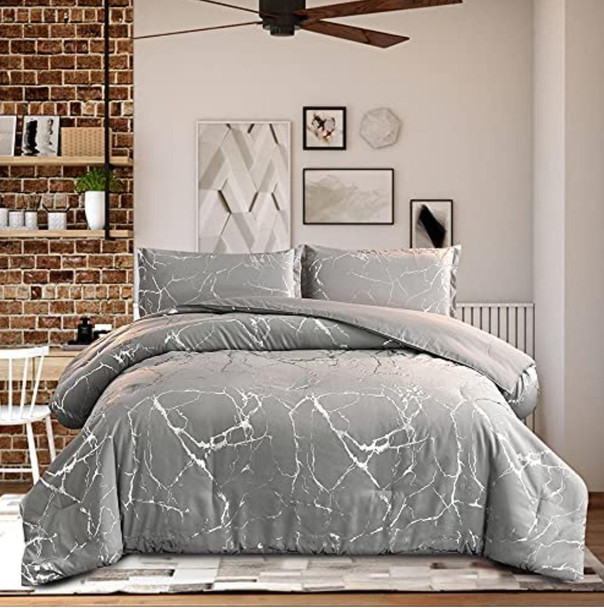 3 Piece Marble Pattern Comforter Set