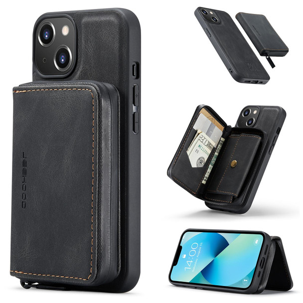 JEEHOOD Magnetic Zipper Wallet Leather Phone Case - iPhone 14(Black)