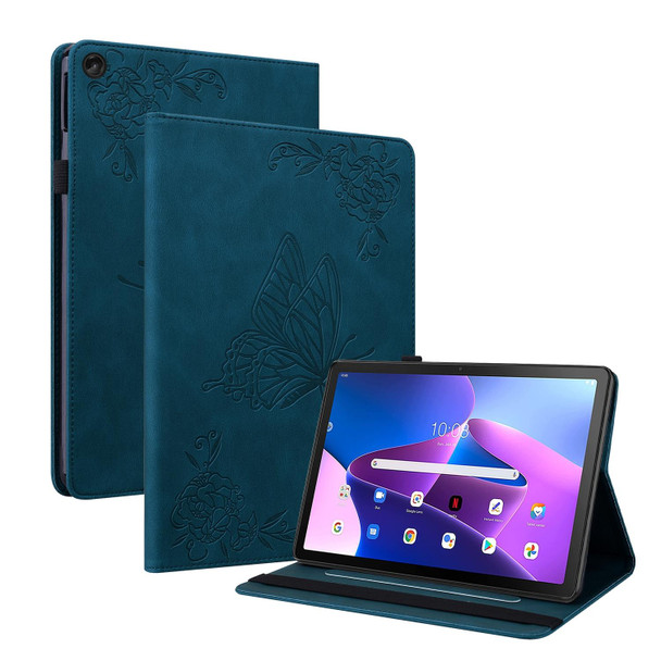 Lenovo Tab M10 10.1 3rd Gen Butterfly Flower Embossed Leather Tablet Case(Blue)