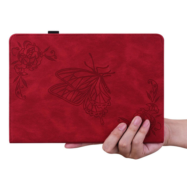 Lenovo Tab M10 10.1 3rd Gen Butterfly Flower Embossed Leather Tablet Case(Red)