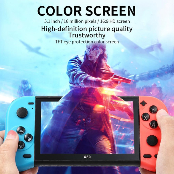 X50 Max 5.1 inch Screen Handheld Game Console for Double Player with 6000+ Games(Red+Blue)