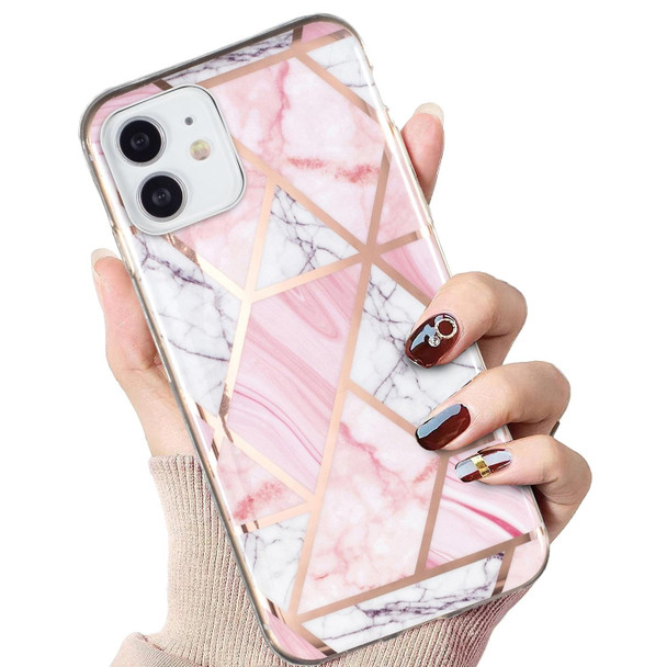 Electroplated Marble Pattern TPU Phone Case - iPhone 12 mini(Pink and White)