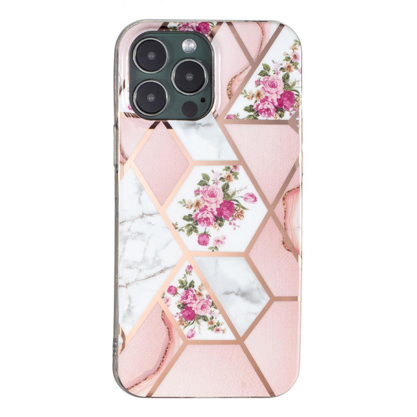 Electroplated Marble Pattern TPU Phone Case - iPhone 13 Pro(Rose Pink White)