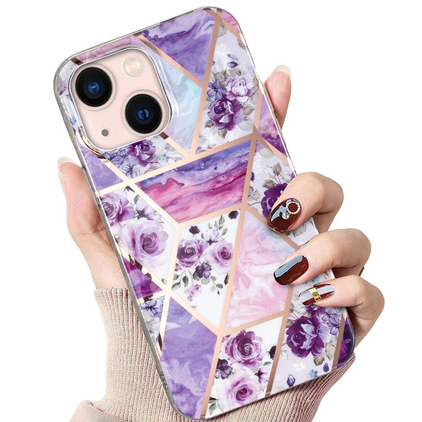 Electroplated Marble Pattern TPU Phone Case - iPhone 14(Purple Flower)
