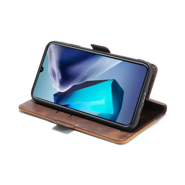 Realme GT2 Explorer Master Contrast Color Side Buckle Leather Phone Case(Dark Brown + Gold)