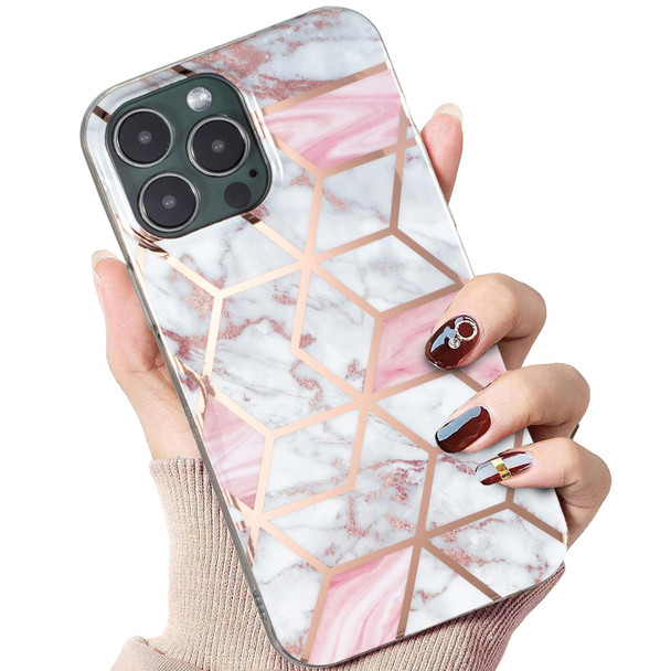 Electroplated Marble Pattern TPU Phone Case - iPhone 14 Pro Max(White Gravel Pink)