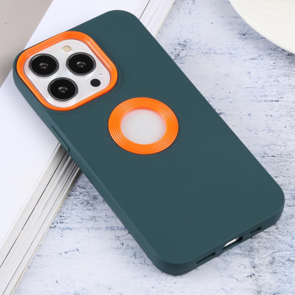 Contrast Color 3 in 1 TPU Phone Case - iPhone 14 Pro(Orange Dark Green)