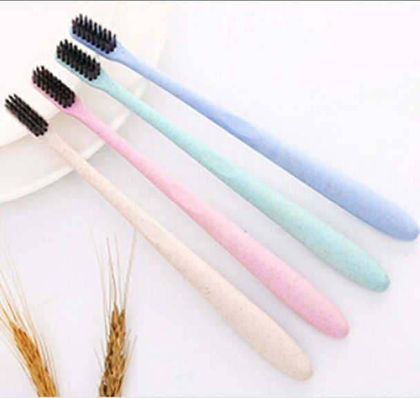 4  PCS /set Wheat Straw Toothbrush Soft-Bristle Toothbrush Bamboo Charcoal Head 18cm PVC Casing Portable Packaging Travel Toothbrush(Green)