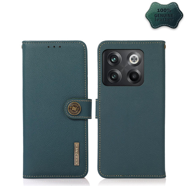 OnePlus 10T/Ace Pro KHAZNEH Custer Texture RFID Genuine Leather Phone Case(Green)