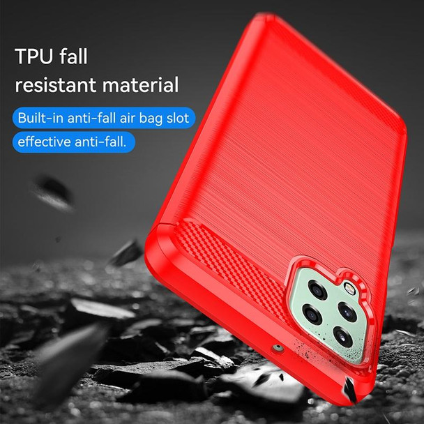 Samsung Galaxy M22 / M32 Brushed Texture Carbon Fiber TPU Phone Case(Red)
