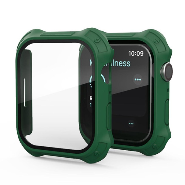 2 in 1 Frosted PC Frame + Screen Tempered Glass Film Protective Case - Apple Watch Series 7 45mm(Green)