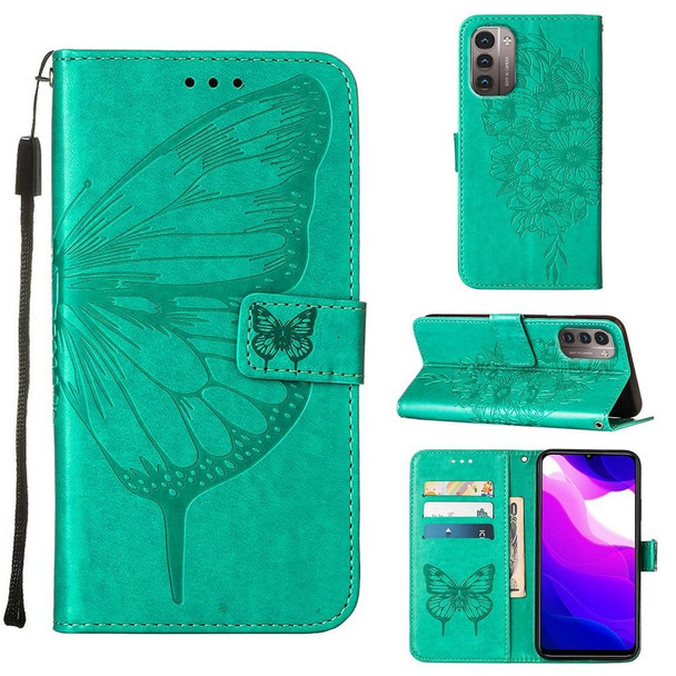 Nokia G21 / G11 Embossed Butterfly Leather Phone Case(Green)