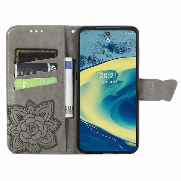 Butterfly Love Flowers Embossed Horizontal Flip Leatherette Case with Holder & Card Slots & Wallet & Lanyard - Nokia XR20(Gray)