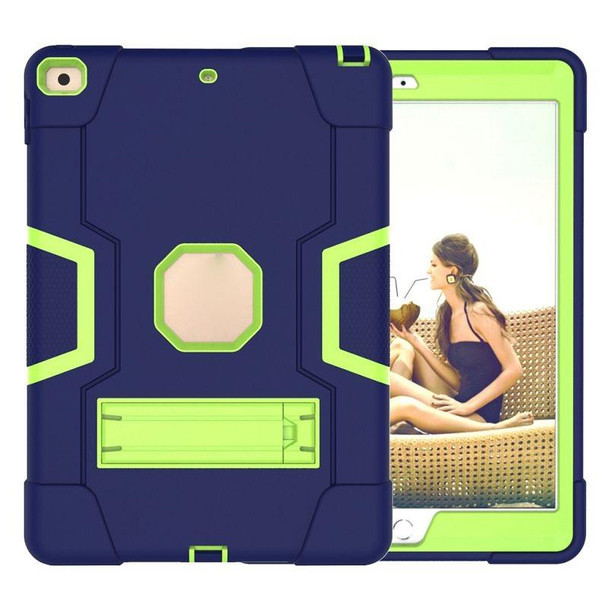 iPad 10.2 Contrast Color Silicone + PC Combination Case with Holder(Navy Blue +Olivine)