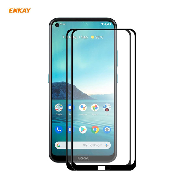 Nokia 3.4 2 PCS ENKAY Hat-Prince Full Glue 0.26mm 9H 2.5D Tempered Glass Full Coverage Film