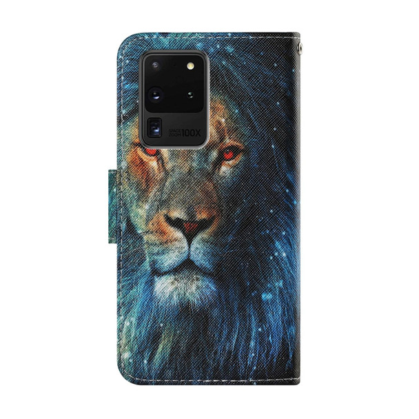 Samsung Galaxy S20 Ultra Coloured Drawing Pattern Horizontal Flip PU Leather Case with Holder & Card Slots & Wallet & Lanyard(Lion)