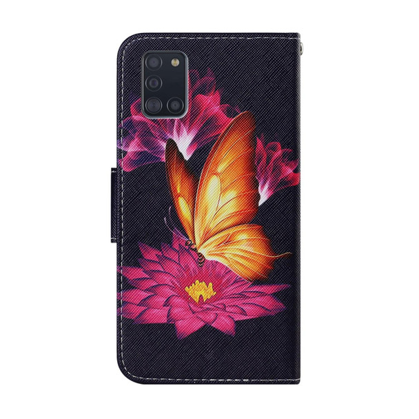 Samsung Galaxy A31 Coloured Drawing Pattern Horizontal Flip PU Leather Case with Holder & Card Slots & Wallet & Lanyard(Big Golden Butterfly)