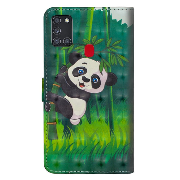 Samsung Galaxy A21s 3D Painting Pattern Horizontal Flip TPU + PU Leather Case with Holder & Card Slots & Wallet(Panda Climbing Bamboo)