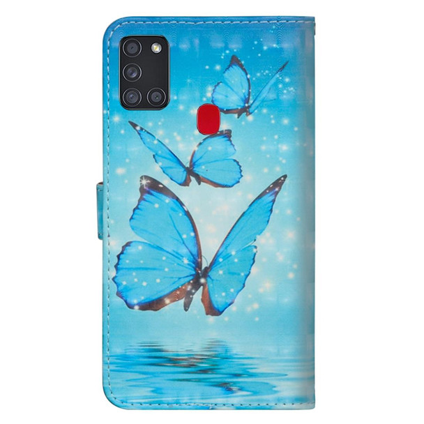 Samsung Galaxy A21s 3D Painting Pattern Horizontal Flip TPU + PU Leather Case with Holder & Card Slots & Wallet(Three Butterflies)