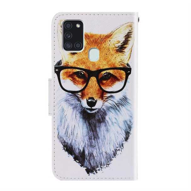 Samsung Galaxy A21s 3D Colored Drawing Horizontal Flip PU Leather Case with Holder & Card Slots & Wallet(Fox)
