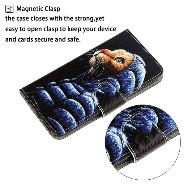 Samsung Galaxy A21s 3D Colored Drawing Horizontal Flip PU Leather Case with Holder & Card Slots & Wallet(Down Jacket Cat)