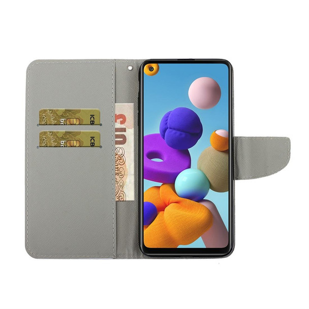 Samsung Galaxy A21s 3D Colored Drawing Horizontal Flip PU Leather Case with Holder & Card Slots & Wallet(Down Jacket Cat)
