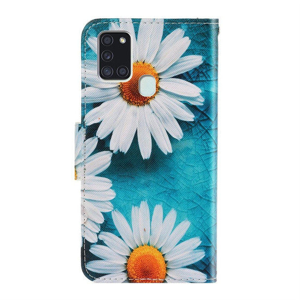 Samsung Galaxy A21s 3D Colored Drawing Horizontal Flip PU Leather Case with Holder & Card Slots & Wallet(Chrysanthemum)